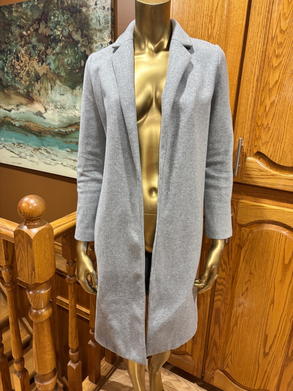 Zara Light Gray Longline Open-Front Cardigan Coat